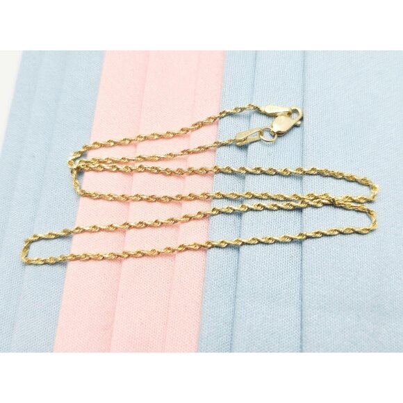 Unique 14K Solid Yellow Gold Child Kid Baby Rope Chain Necklace 14.25" Length - Picture 1 of 15